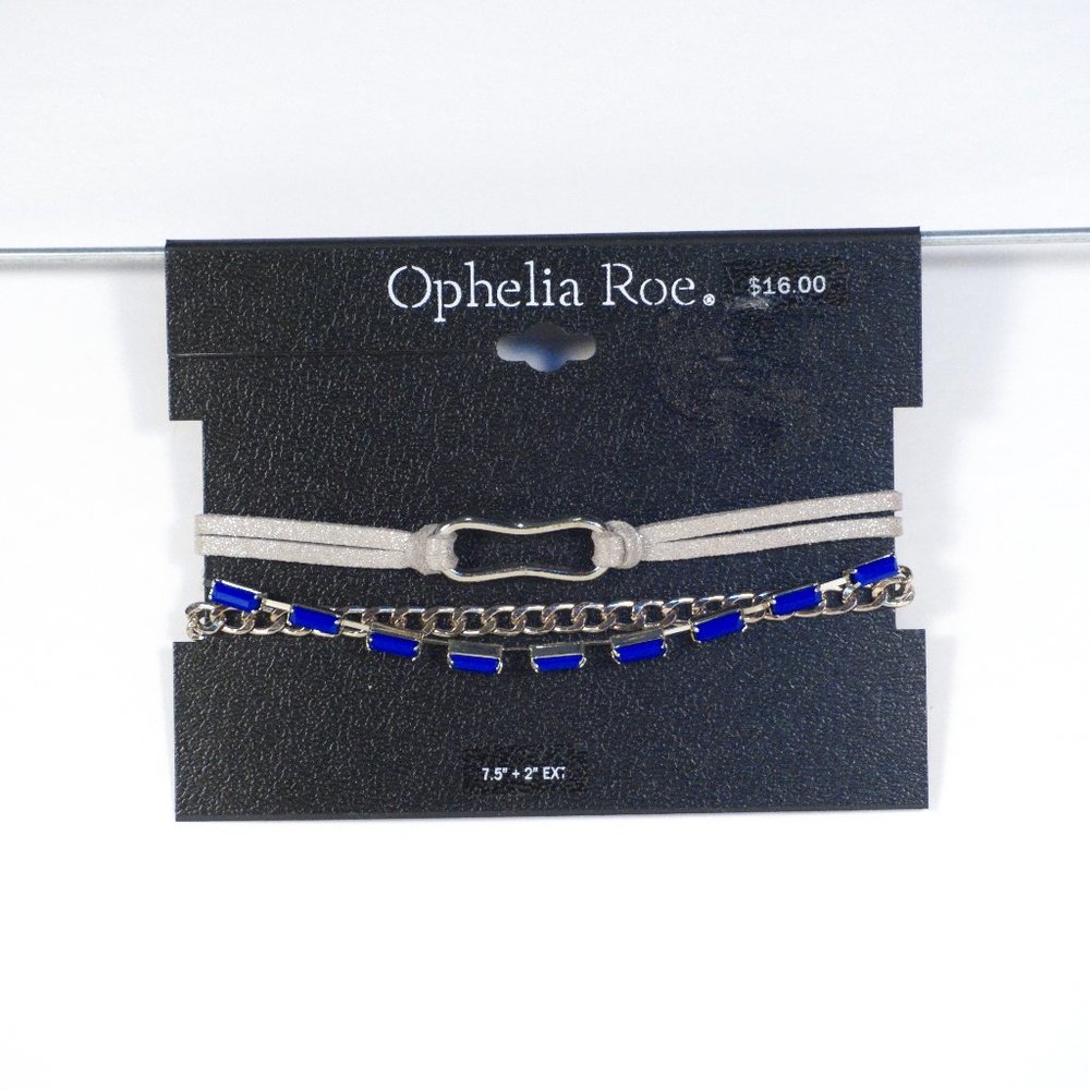 New Ophelia Roe Set 3 Bracelets Silver Tone Blue Modern Faux Stone Chain NWT